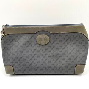 Gucci Microguccissima Clutch Vintage Monogram Blue Gray GG Web Canvas Toiletry